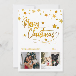 Cartes Pour Fêtes Annuelles Golden Stars Calligraphie de Noël Deux photos