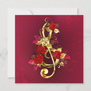 Cartes Pour Fêtes Annuelles Golden Treble Clef avec fleurs Roses