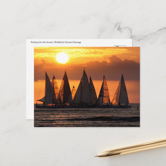 Cartes Pour Fêtes Annuelles Golden Voyage - Waikiki Sunset Sail (Devant/Arrière en situation)