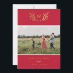 Cartes Pour Fêtes Annuelles Golden Winter Sprigs Monogramme Photo Rouge<br><div class="desc">Monographie d'hiver Golden Sprigs,  carte photo de vacances en rouge festif. Fonctionnalités de carte correspondant à la sauvegarde motif et plusieurs lignes de modèle pour votre salutation personnalisée.</div>