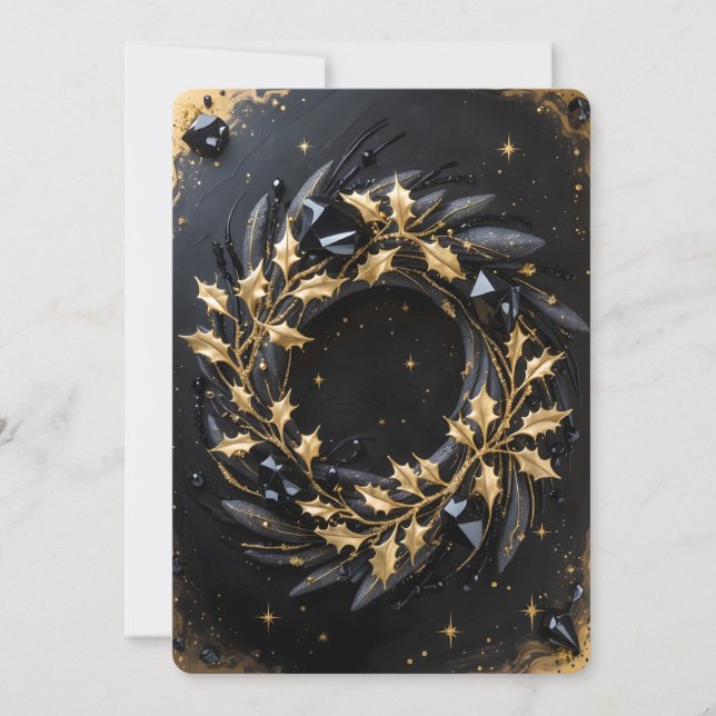 Cartes Pour Fêtes Annuelles Golden Winter Wreath Holiday Greeting Card (Devant)