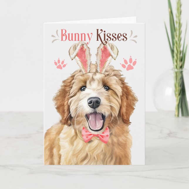 Cartes Pour Fêtes Annuelles Goldendoodle Chien dans Bunny Ears pour Pâques (Devant)