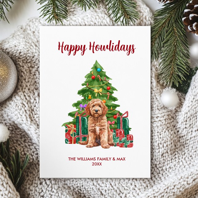 Cartes Pour Fêtes Annuelles Goldendoodle Chien Noël de famille (Créateur téléchargé)
