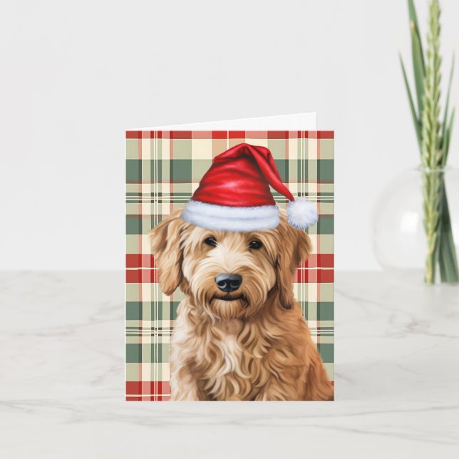 Cartes Pour Fêtes Annuelles Goldendoodle Chien Rouge Vert Plaid Noël (Devant)