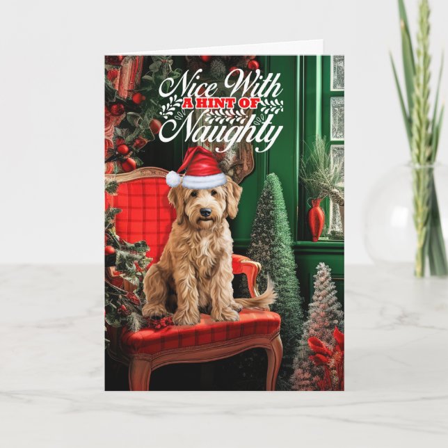 Cartes Pour Fêtes Annuelles Goldendoodle Christmas Chien Naughty Nice (Devant)