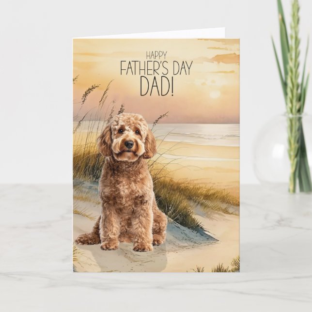 Cartes Pour Fêtes Annuelles Goldendoodle Dog Sunset Beach Father's Day (Devant)