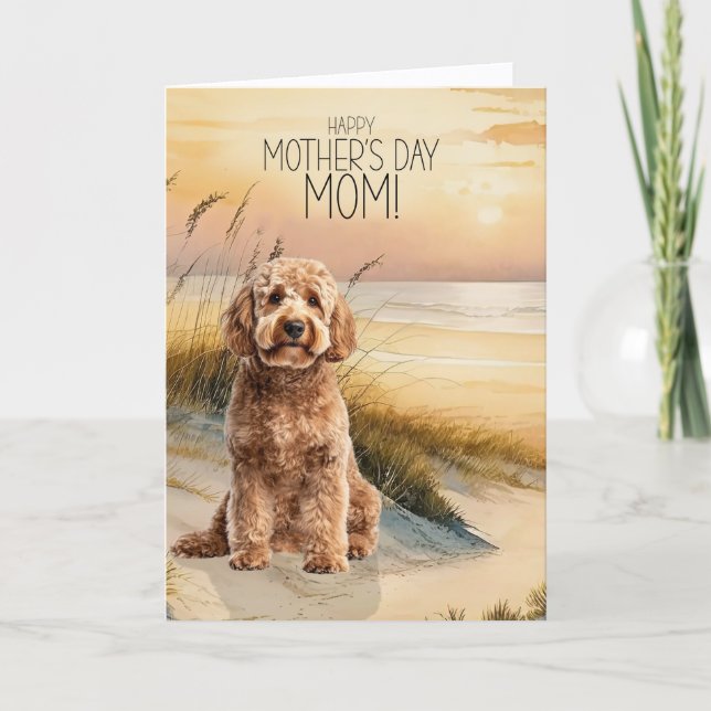 Cartes Pour Fêtes Annuelles Goldendoodle Dog Sunset Beach Mother's Day (Devant)