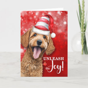 Cartes Pour Fêtes Annuelles Goldendoodle Unleash Joy Christmas