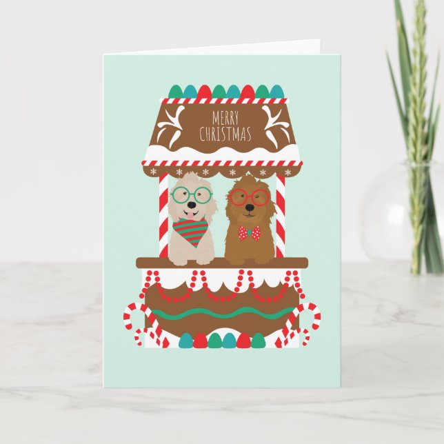 Cartes Pour Fêtes Annuelles Goldendoodles joyeux Noël Stand de vacances Chiens (Devant)