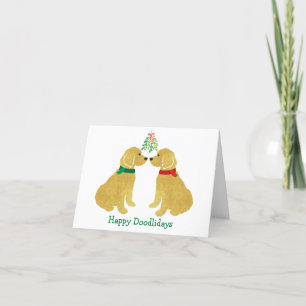Cartes Pour Fêtes Annuelles Goldendoodles Personnalisés S'embrassant Sous le G