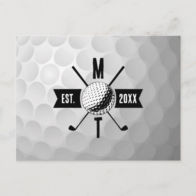 Cartes Pour Fêtes Annuelles Golf Ball Texture & Club Premier Monogramme (Devant)