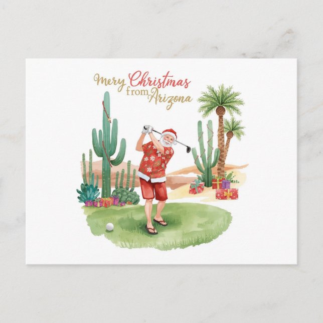 Cartes Pour Fêtes Annuelles Golf Christmas Arizona  with Santa Claus (Devant)