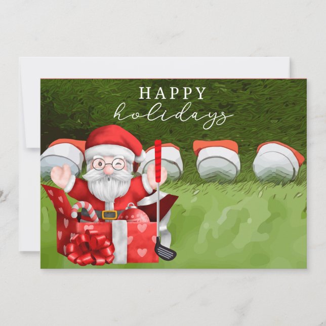 Cartes Pour Fêtes Annuelles Golf Christmas Holiday Santa Claus aquarelle (Devant)