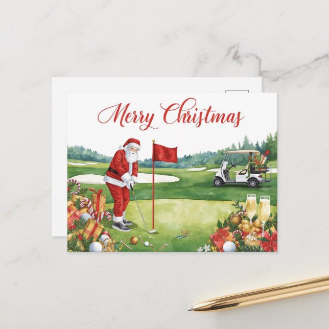 Cartes Pour Fêtes Annuelles Golf Christmas  Let’s Par tee with Santa Claus   (Devant/Arrière en situation)