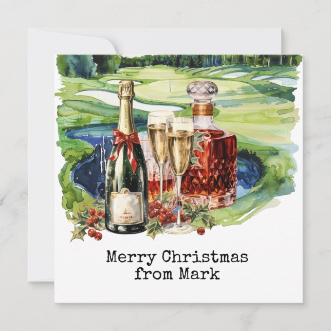 Cartes Pour Fêtes Annuelles Golf Course avec boisson de Noël pour golfeur (Devant)