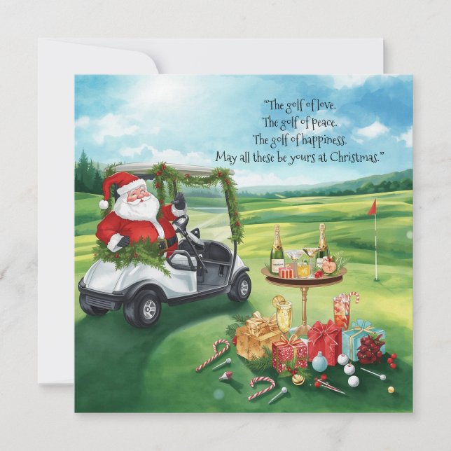 Cartes Pour Fêtes Annuelles Golf de Noël avec le Père Noël sur le court (Devant)