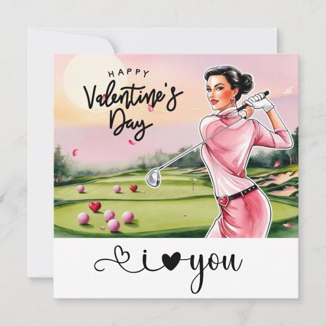 Cartes Pour Fêtes Annuelles Golf Femme Golfeuse Golf Saint-Valentin  (Devant)