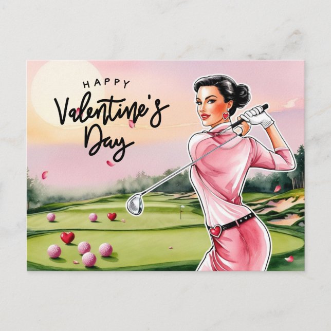 Cartes Pour Fêtes Annuelles Golf Femme Golfing Valentine's Day (Devant)