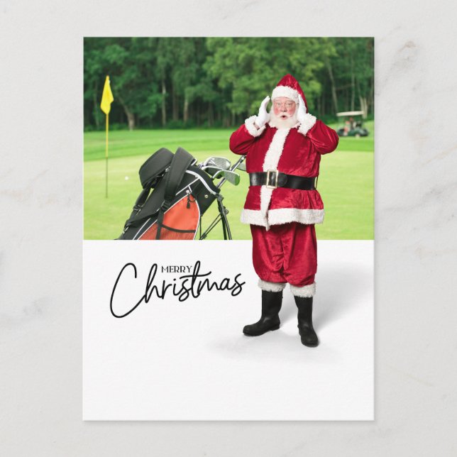 Cartes Pour Fêtes Annuelles Golf Joyeux Noël avec le Père Noël au drapeau (Devant)