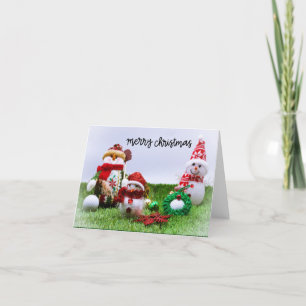 Cartes Pour Fêtes Annuelles Golf Joyeux Noël avec Snowman sur herbe verte