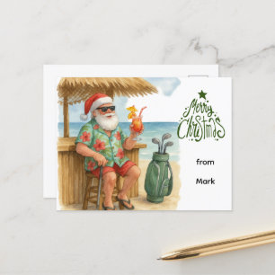 Cartes Pour Fêtes Annuelles Golf Joyeux Noël Père Noël Golfer Beach Thème