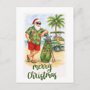 Cartes Pour Fêtes Annuelles Golf Joyeux Noël Père Noël golfeur sur la plage