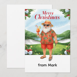 Cartes Pour Fêtes Annuelles Golf Joyeux Noël Santa golfeur thème plage 
