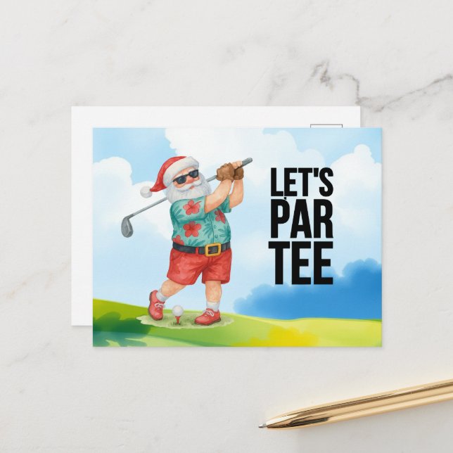 Cartes Pour Fêtes Annuelles Golf Juillet Noël avec Santa Claus Golf (Devant/Arrière en situation)