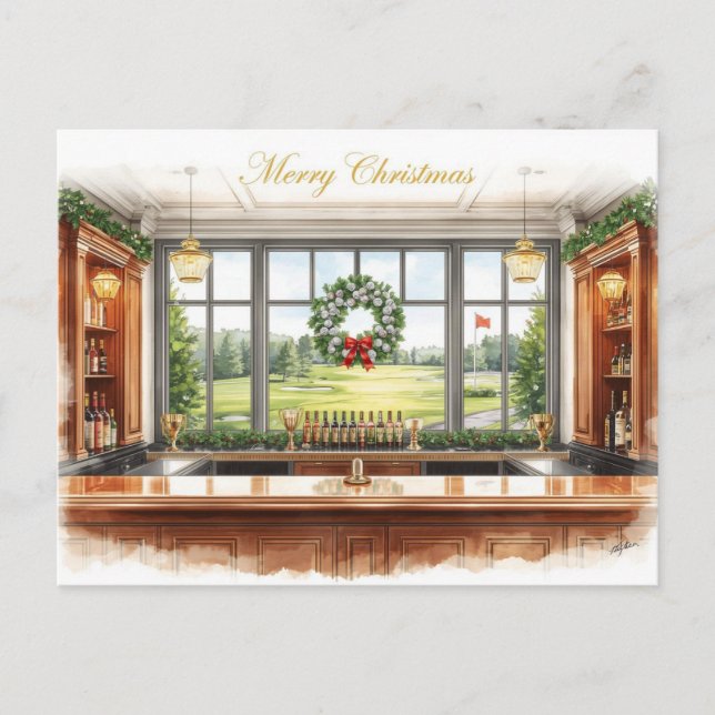 Cartes Pour Fêtes Annuelles Golf Merry Christmas from Golf Course Clubhouse (Devant)