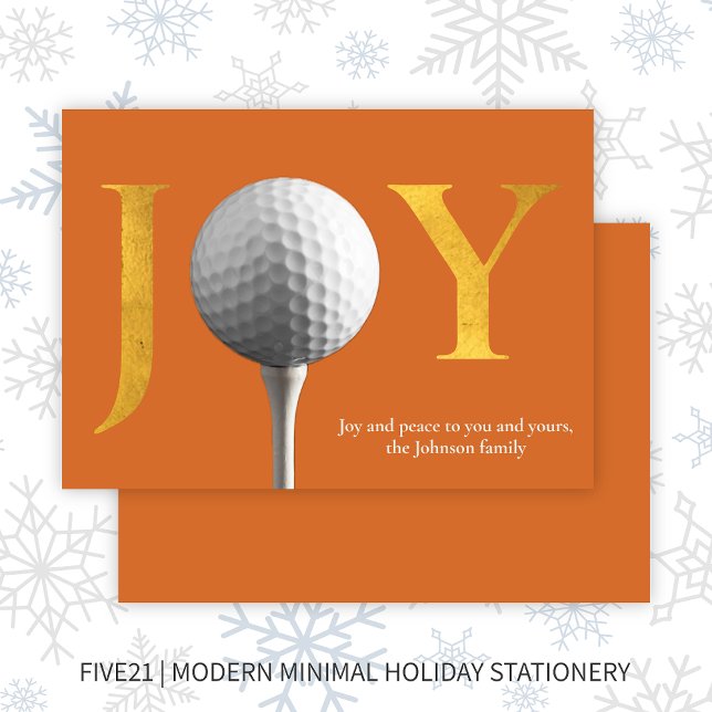 Cartes Pour Fêtes Annuelles Golf moderne Joie & Paix Orange Noël (Créateur téléchargé)