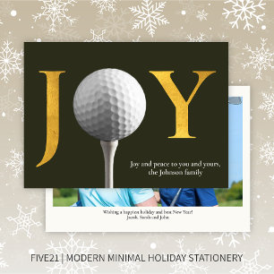 Cartes Pour Fêtes Annuelles Golf moderne Joie & Paix Vert foncé Photo de Noël