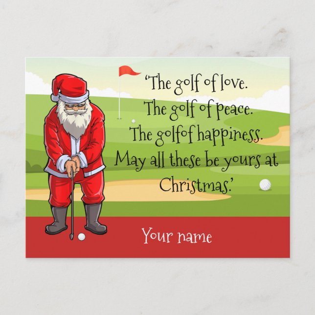 Cartes Pour Fêtes Annuelles Golf Noël avec le Père Noël bénissant sur le parco (Devant)