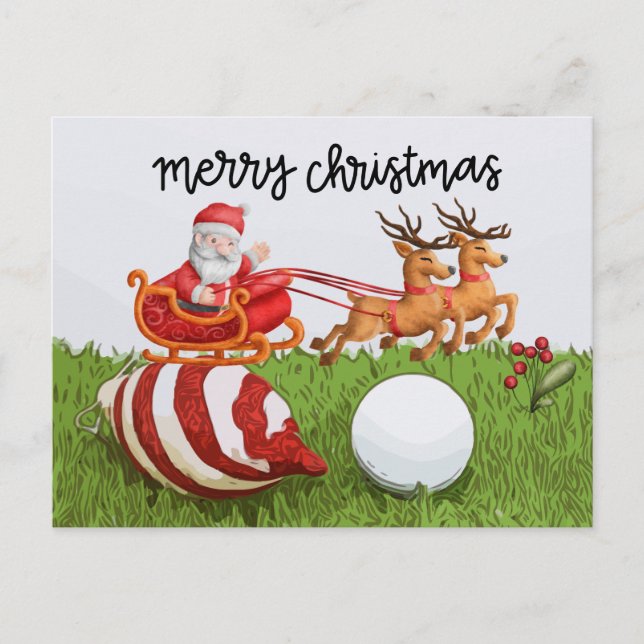 Cartes Pour Fêtes Annuelles Golf  Noël avec le Père Noël pour golfeur  (Devant)