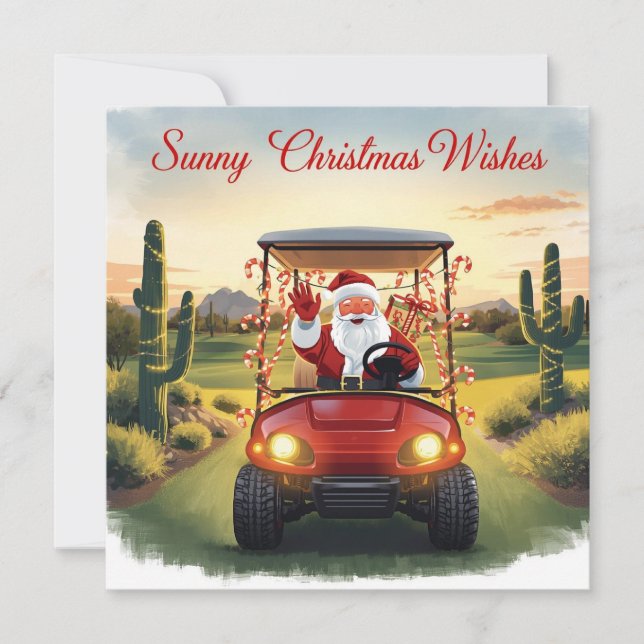 Cartes Pour Fêtes Annuelles Golf Noël de l'État ensoleillé avec le Père Noël (Devant)
