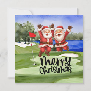 Cartes Pour Fêtes Annuelles Golf Noël Santa Claus avec drapeau vert