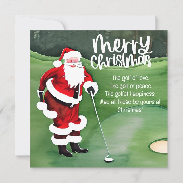 Cartes Pour Fêtes Annuelles Golf Noël Santa Claus est golfeur sur vert (Devant)