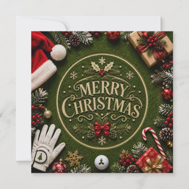 Cartes Pour Fêtes Annuelles Golf Noël sur gazon vert (Devant)