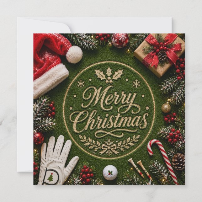 Cartes Pour Fêtes Annuelles Golf Noël sur gazon vert (Devant)
