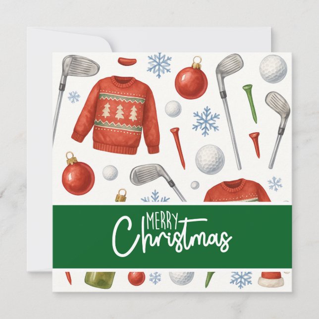 Cartes Pour Fêtes Annuelles Golf Noël thème avec Sweater pour Golfer (Devant)