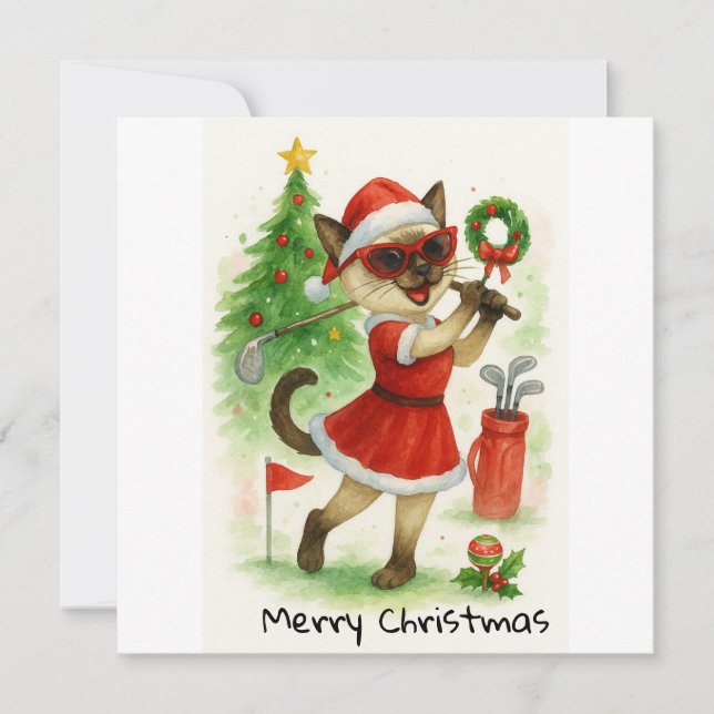 Cartes Pour Fêtes Annuelles Golf Noël thème pour Amoureux des chats Golfer (Devant)