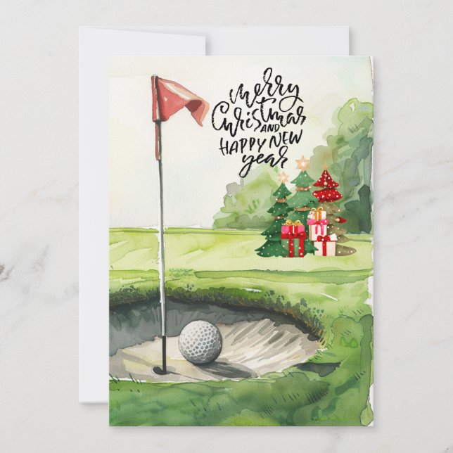 Cartes Pour Fêtes Annuelles Golf Noël thème pour golfeur sur le terrain (Devant)