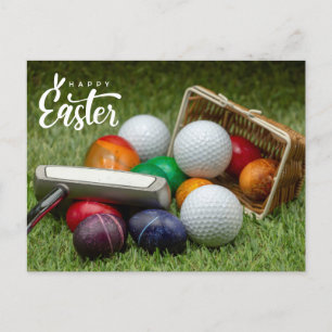 Cartes Pour Fêtes Annuelles Golf Pâques avec oeufs colorés balle de golf