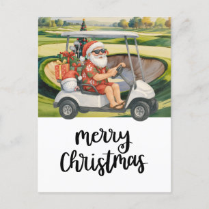 Cartes Pour Fêtes Annuelles Golf Père Noël conduisant une voiturette de golf p