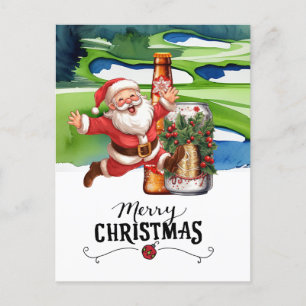 Cartes Pour Fêtes Annuelles Golf Père Noël et bière pour Noël amusant