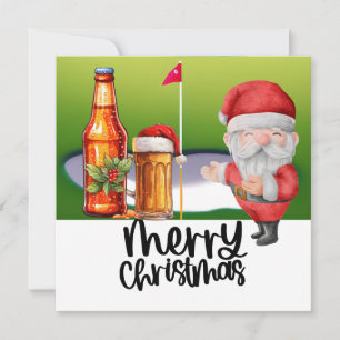 Cartes Pour Fêtes Annuelles Golf Père Noël et bière pour Noël Funny Golfer