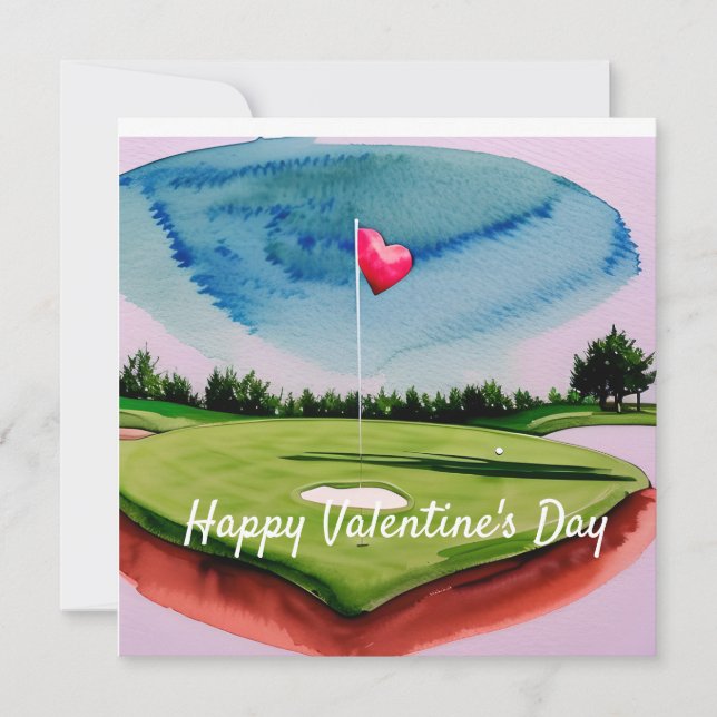 Cartes Pour Fêtes Annuelles Golf Saint-Valentin au parcours de golf aquarelle  (Devant)