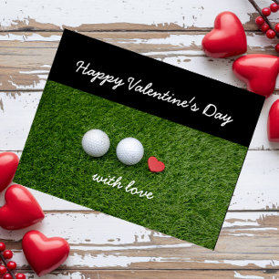 Cartes Pour Fêtes Annuelles Golf Saint Valentin avec balle de golf et coeur ro