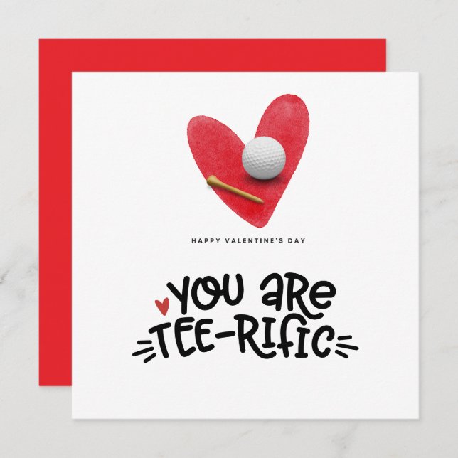 Cartes Pour Fêtes Annuelles Golf Saint Valentin avec balles de golf sur coeur  (Devant / Derrière)
