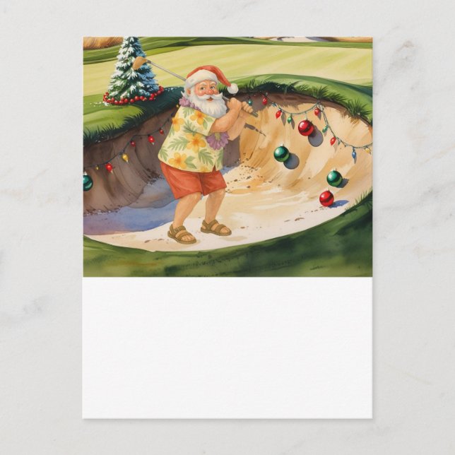 Cartes Pour Fêtes Annuelles Golf Santa Claus à Bunker pour Noël en juillet (Devant)