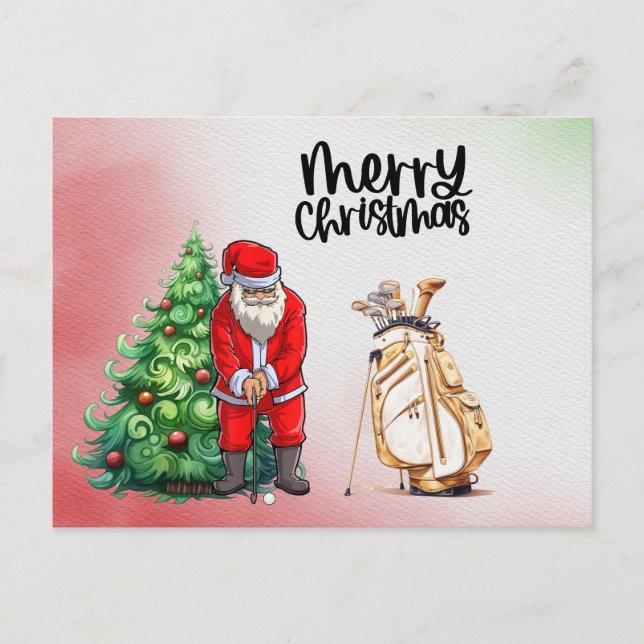 Cartes Pour Fêtes Annuelles Golf Santa Claus avec cadeau de Noël pour golfeur (Devant)